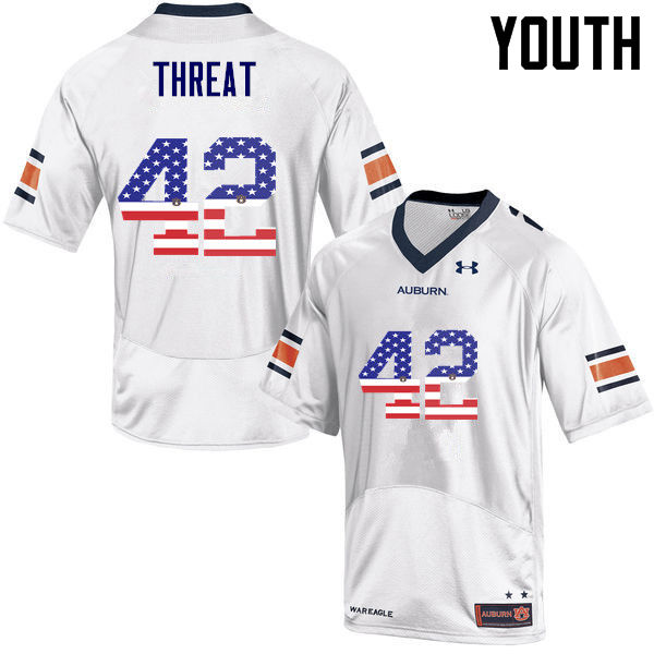 Auburn Tigers Youth Tre Threat #42 White Under Armour Stitched College USA Flag Fashion NCAA Authentic Football Jersey LMU7274LV